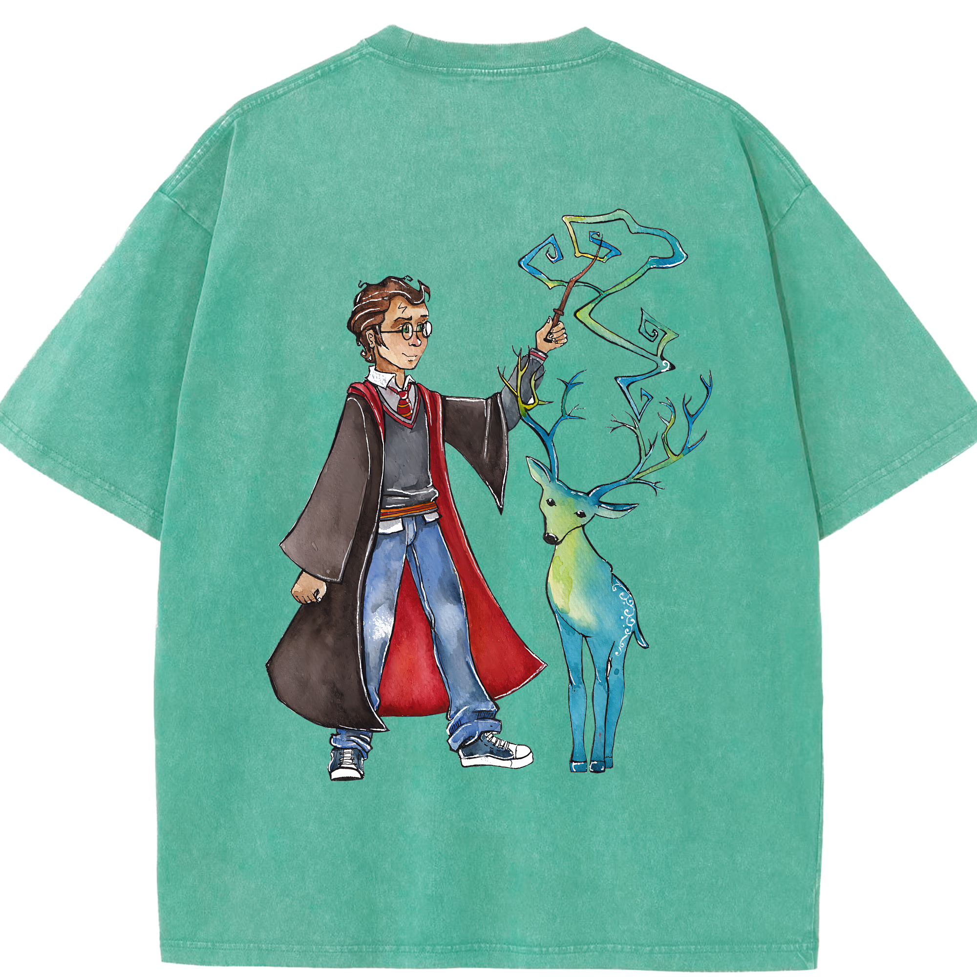 （画像用） Harry Potter ハリー・ポッターシリーズ 綿100% ヴィンテージ風 半袖Tシャツ（背面プリント）
